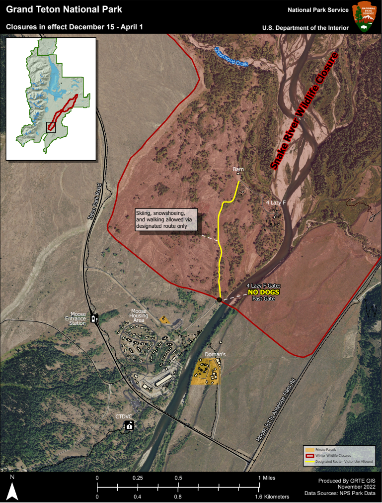 Map of Moose, WY winter wildlife closures described in text