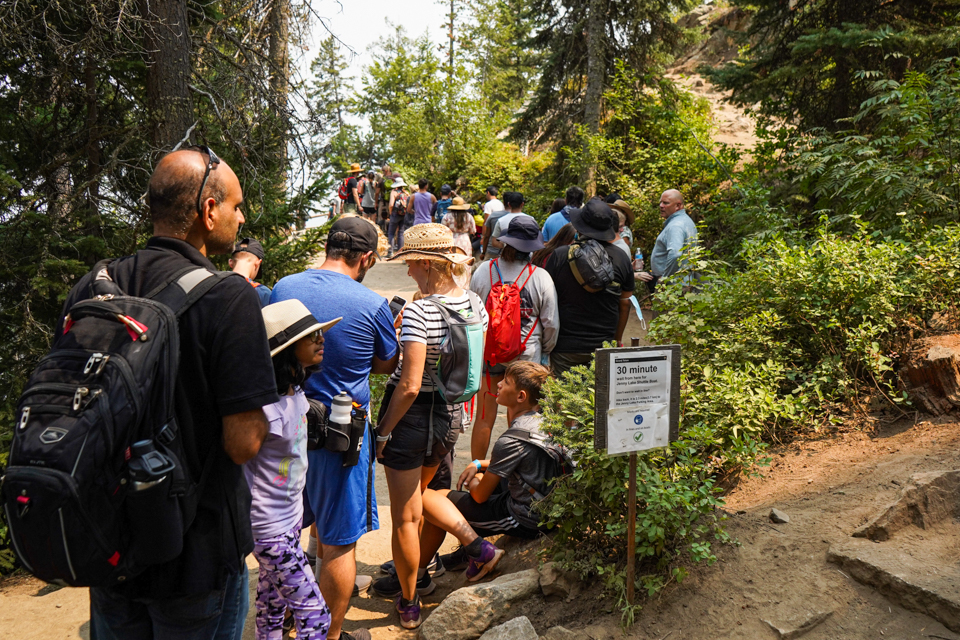 Visitors wait in line in the backcountry of Grand Teton National Park
