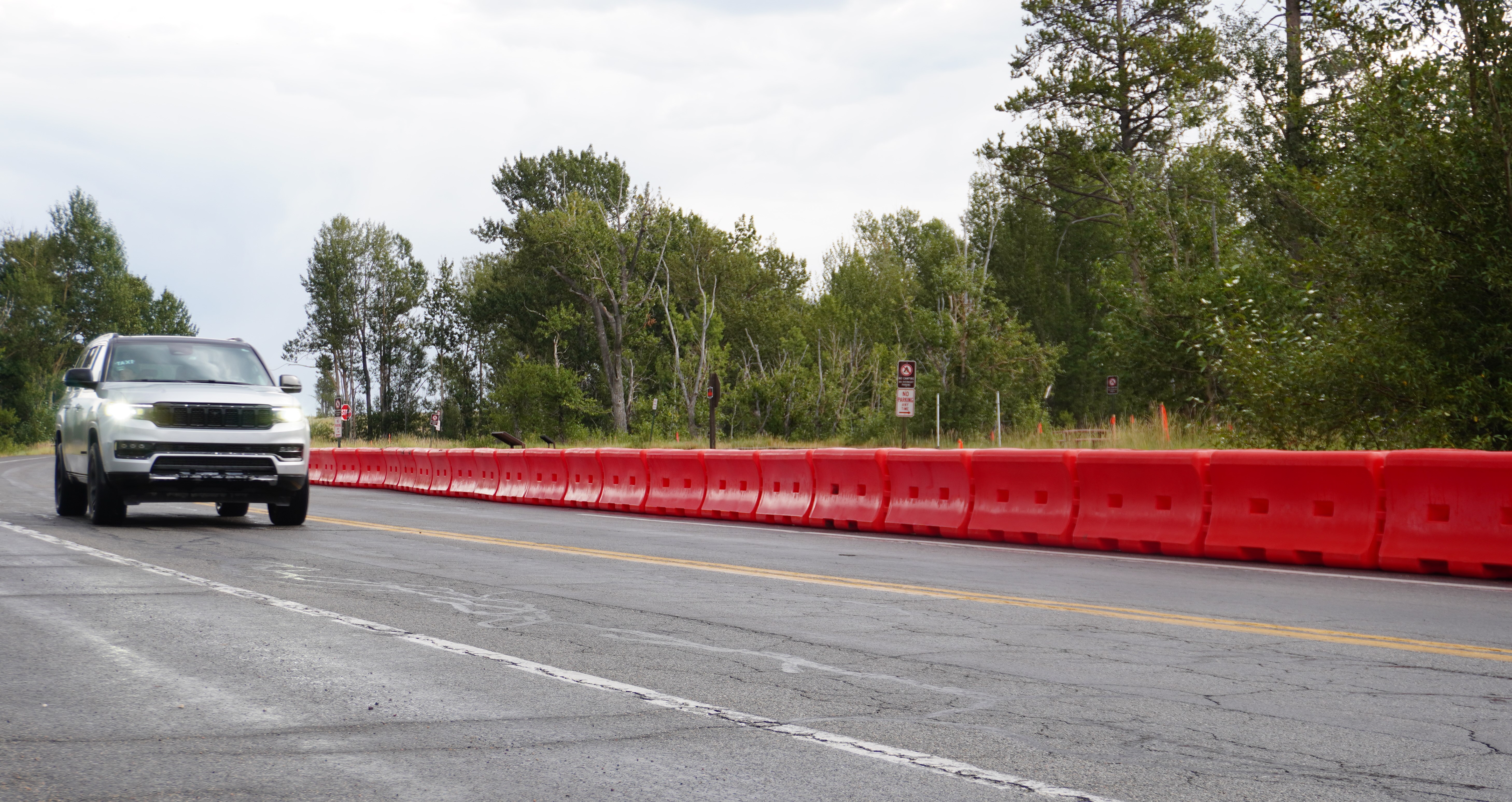 Construction barriers and signage in place at Cottonwood Creek Picnic Area