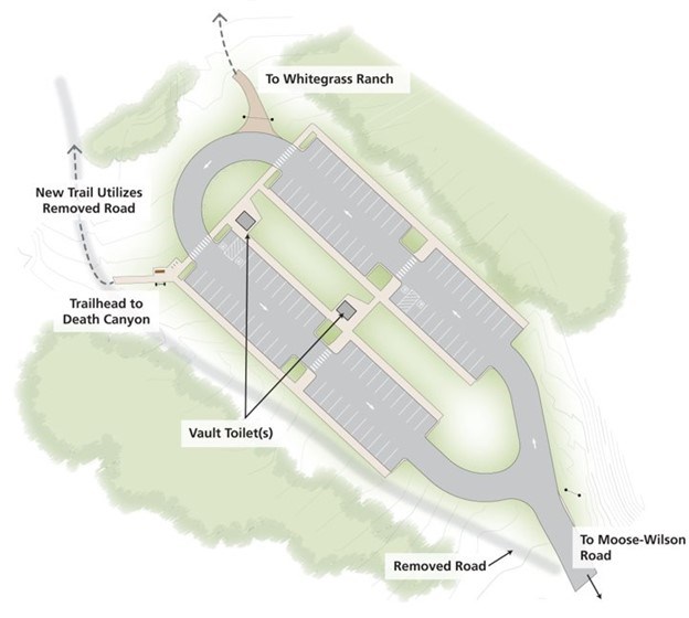 Illustration of new Death Canyon Trailhead