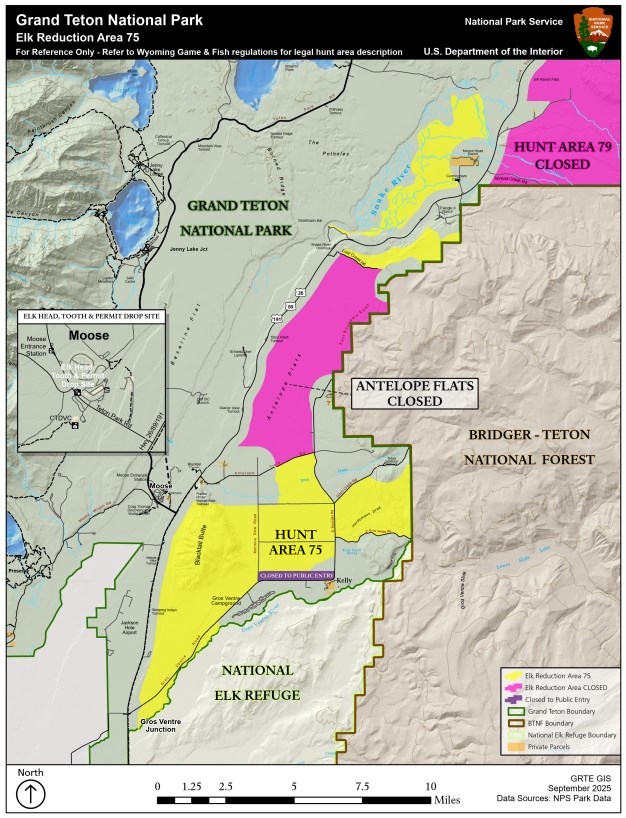 Map showing hunt area 75 in GTNP