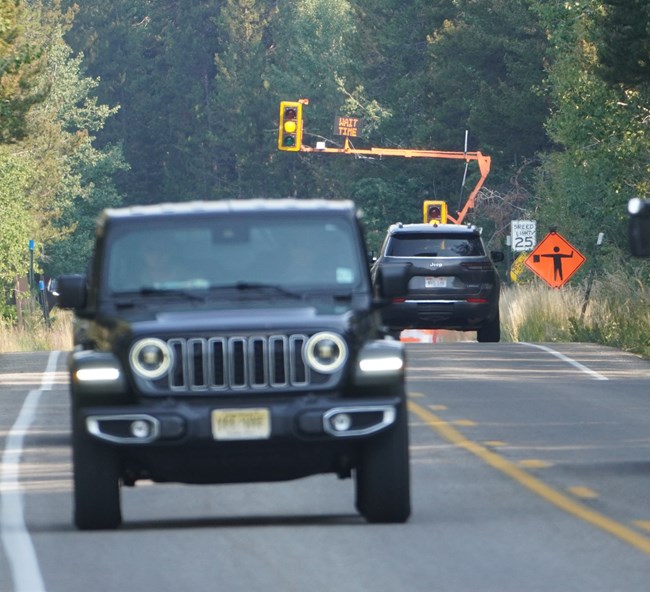 Cars on North Park Road near construction site