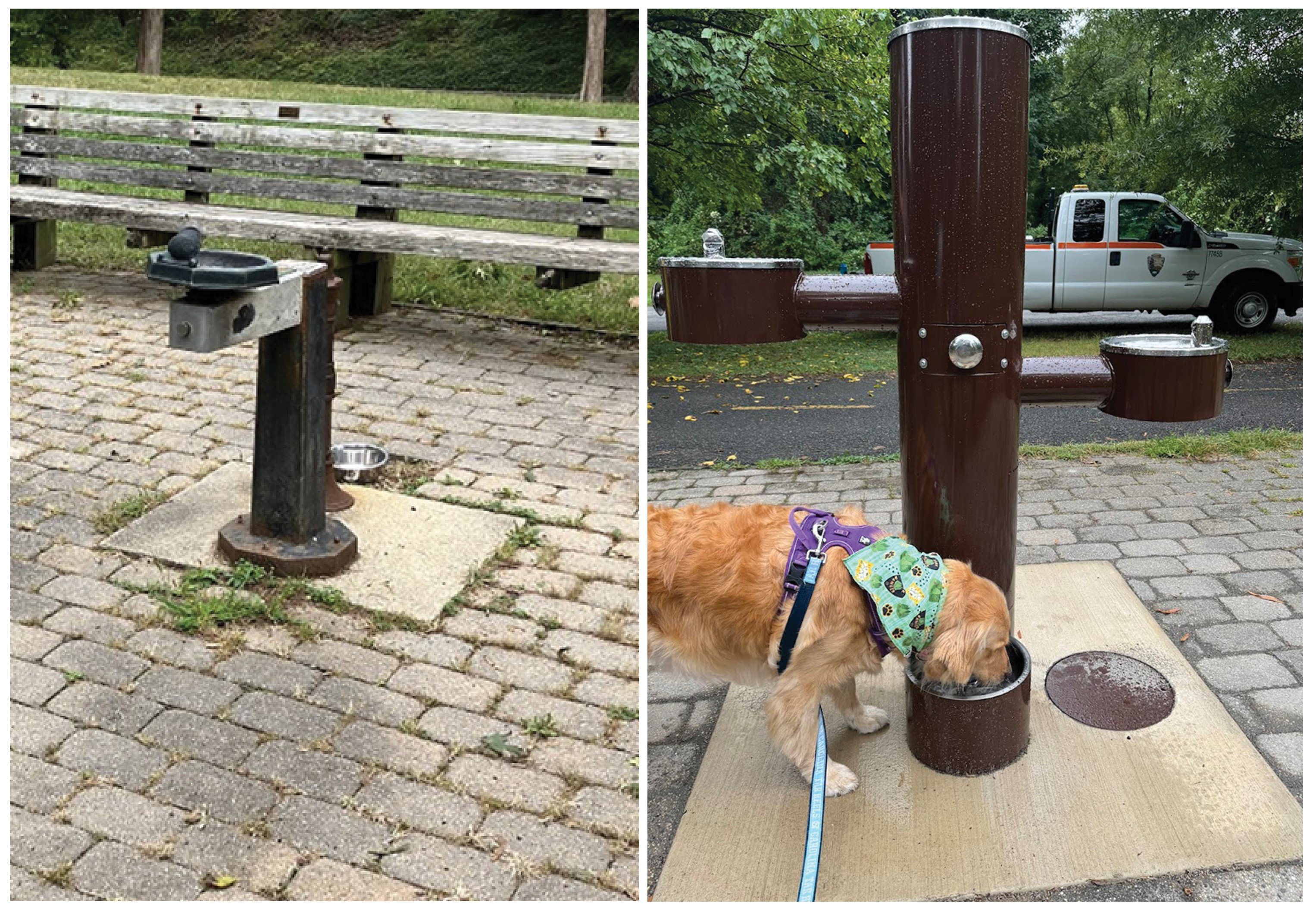 Before and After Image of one of the water fountains
