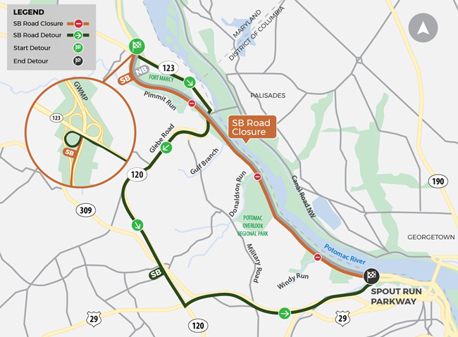 Map of southbound closure and detour