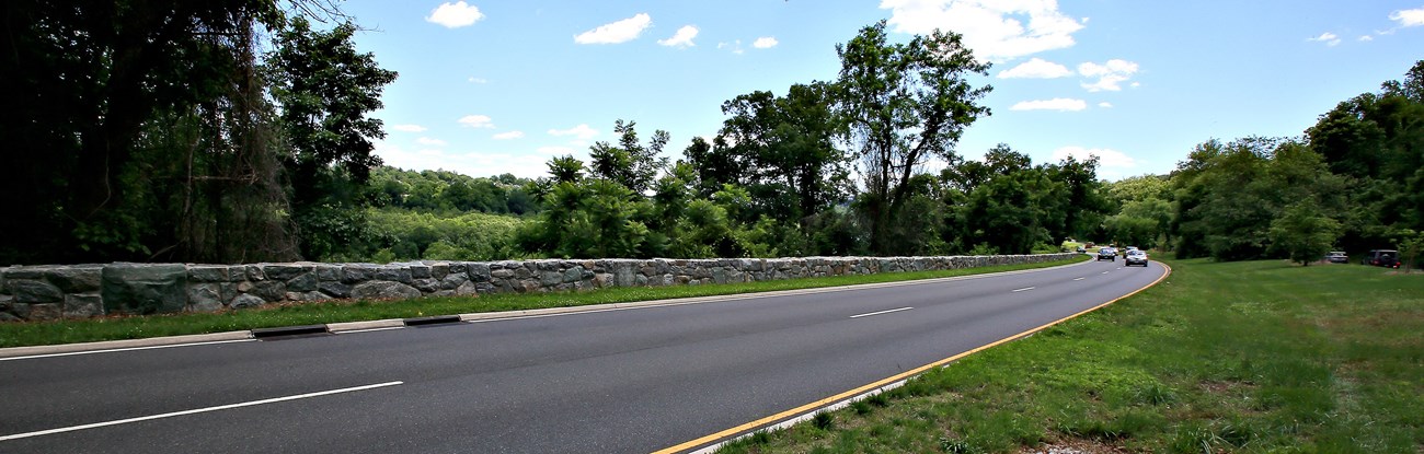 Stone wall along the parkway