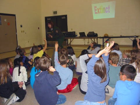 Students participating in an educational fossil program.