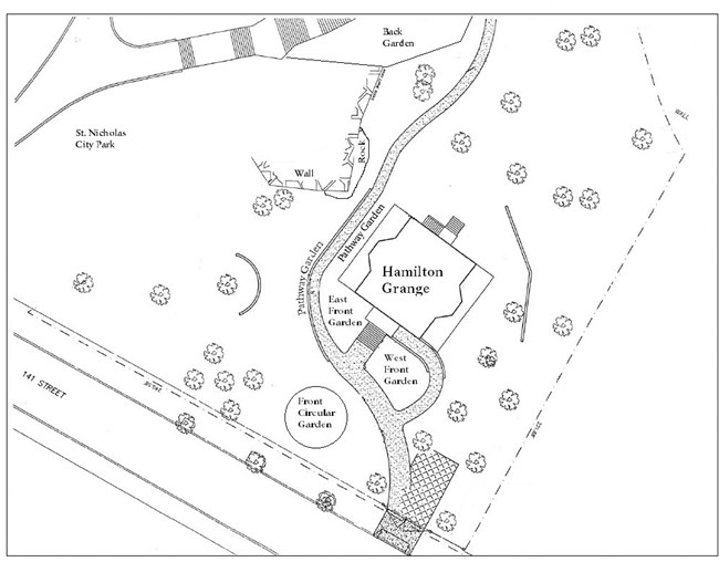 Map of the gardens surrounding Hamilton Grange National Memorial