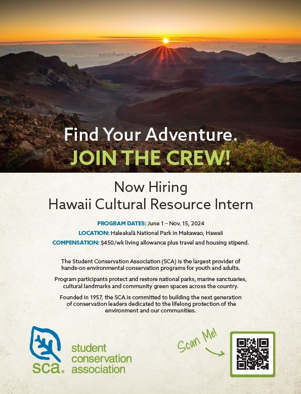Text over a sunrise background that reads "Find Your Adventure. Join Your Crew!"  with job listing details