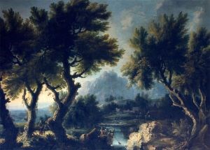 The painting "Landscape with Peasants" attr. to Michele Pagano, c. 1725