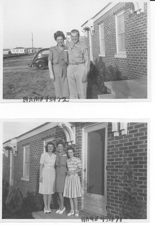 Photo of Lillian & John III on the top and Lillian with 2 doctors on the bottom, both by Keesler barracks NPS