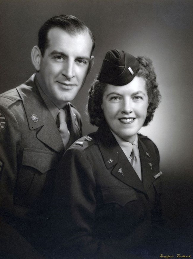 Lillian & John Ridgely Ill in World War II uniforms, c. 1945 (NPS)