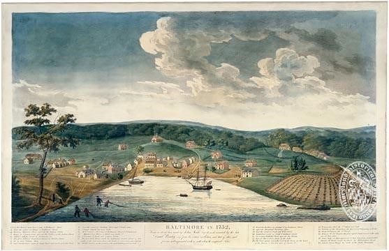 A historic print showing what Baltimore looked like in 1752.