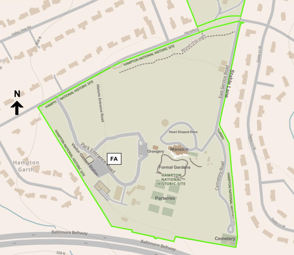Map of south (mansion) side of Hampton National Historic Site