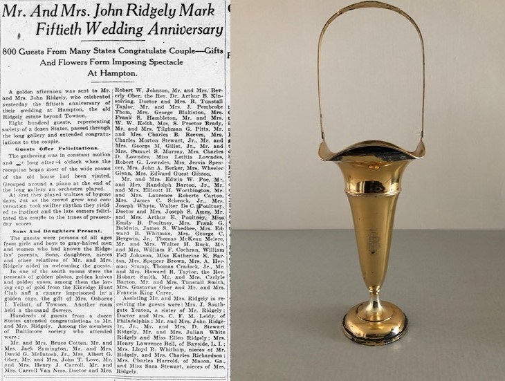 newspaper article and photo of gold vase