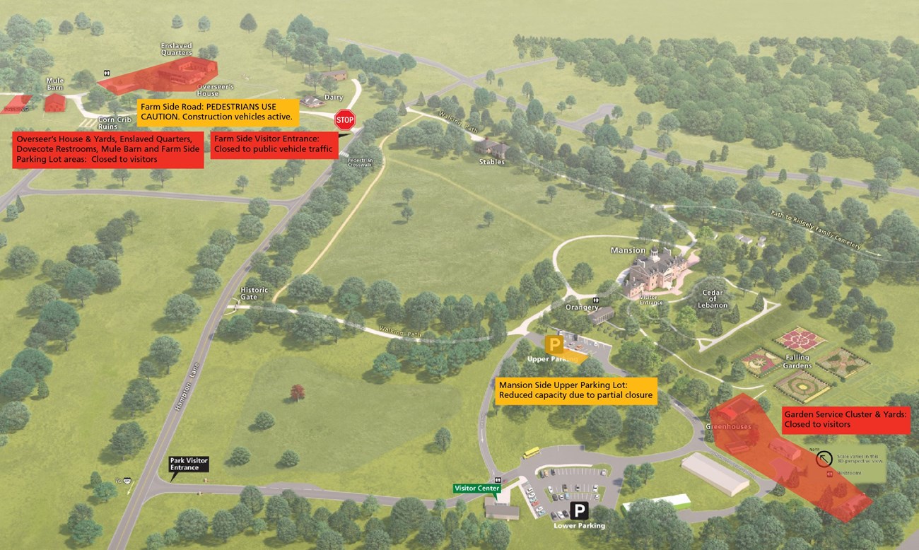 Map of Hampton including all of the locations at Hampton and what locations are currently closed due to the Legacy Restoration Fund Project.