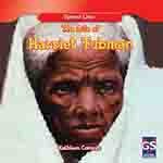 Book cover showing Harriet Tubman as older woman with red backdrop