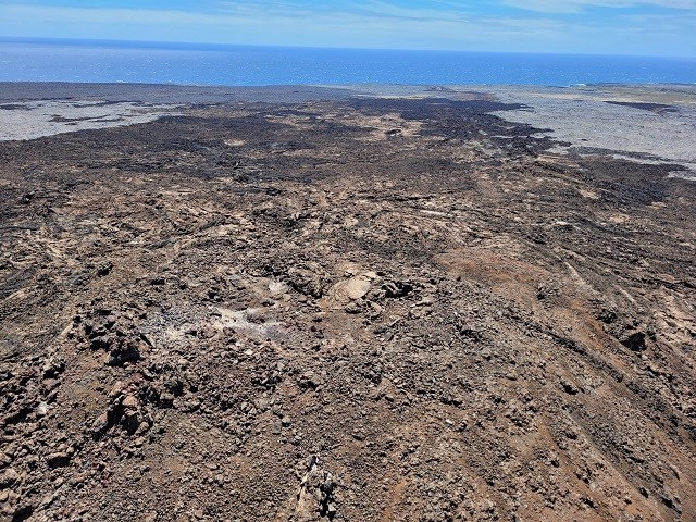 An aerial view of a volcanic landscape.