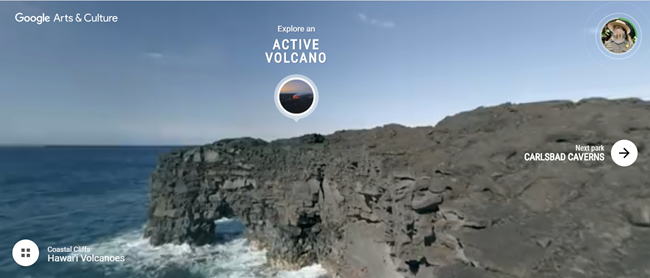 Screen capture from a virtual tour of a sea cliffs