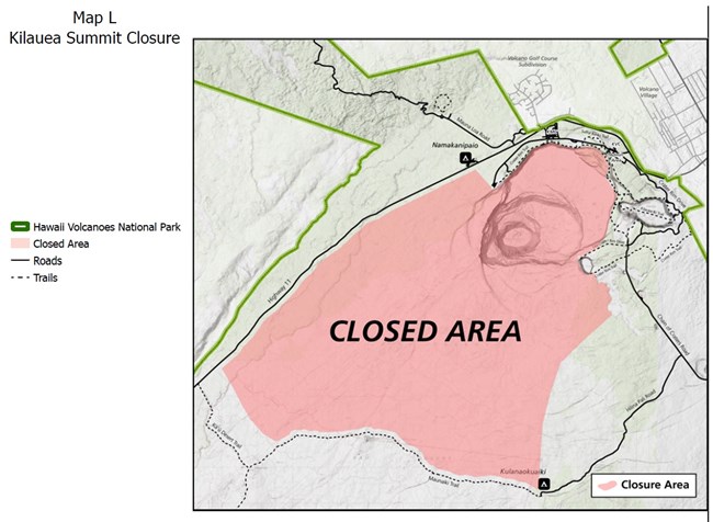 Map showing the closure within Kīlauea caldera and certain surrounding areas.