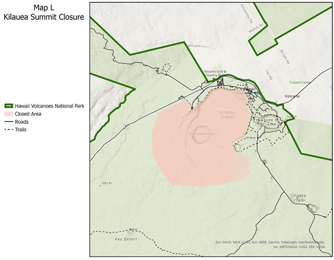 Map showing the closure within Kīlauea caldera and certain surrounding areas.