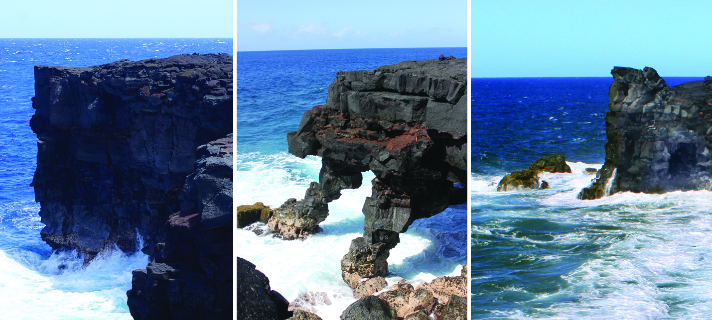 Triptych of the stages of sea arch formation