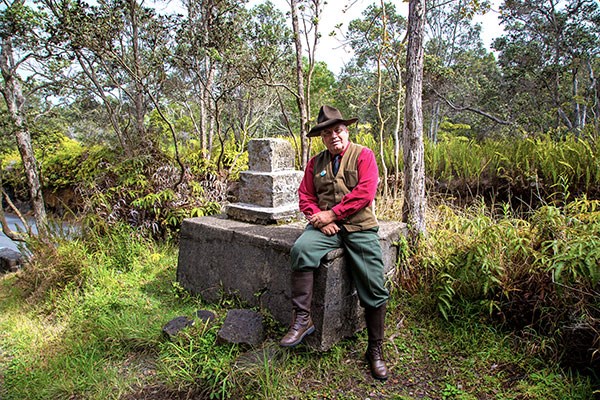 Actor Dick Hershberger portrays Dr. Thomas A. Jaggar, the founder of the Hawaiian Volcano Observatory.