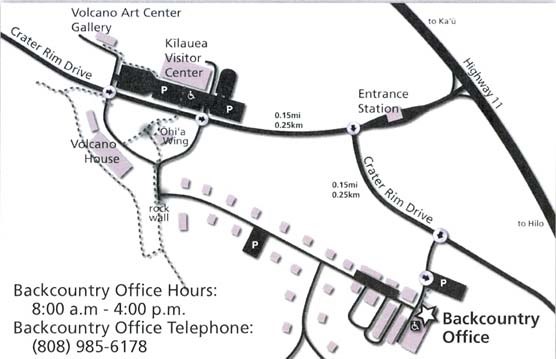 Map of Hawaii Volcanoes Backcountry Office