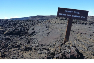 Mauna Loa’s summit is seen on the horizon