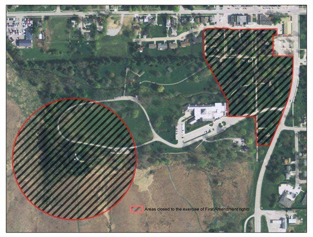 Areas closed to exercise of First Amendment rights.