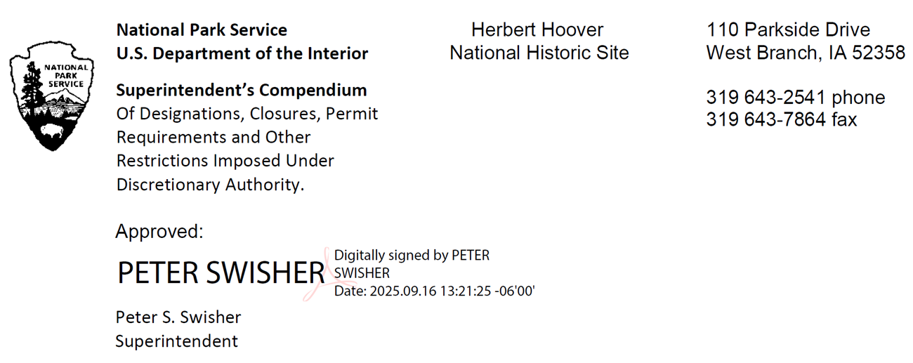 Compendium header with the electronic signature of the superintendent