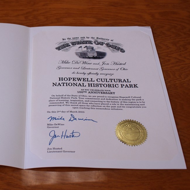 an official document from the State of Ohio signed by the governor and lietenant governor.
