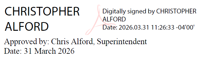 Digital signature of park superintendent