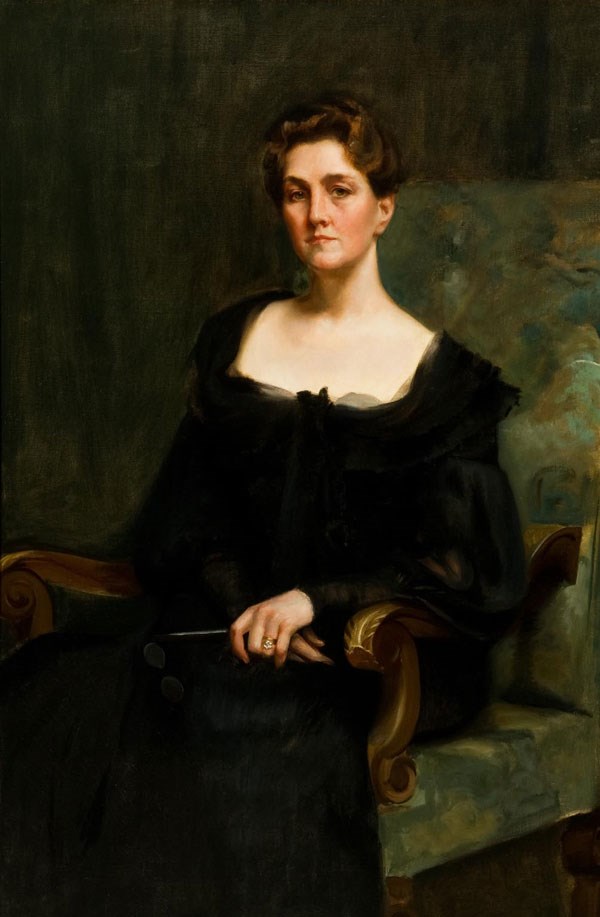 A painted portrait of Sara Roosevelt seated in a chair.