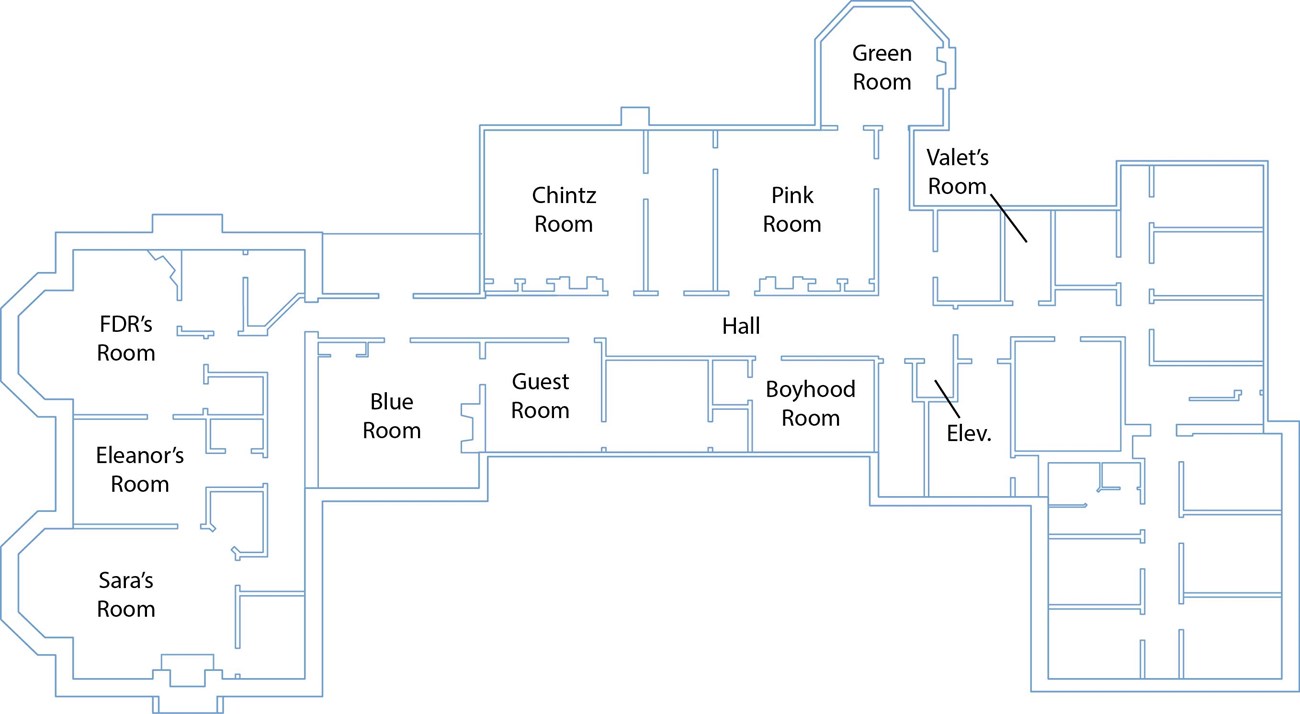 A floorplan of a house with room labels.