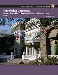 A document cover with illustration of a house of stone and stucco with U.S. and Presidential flags hanging over the doorway.