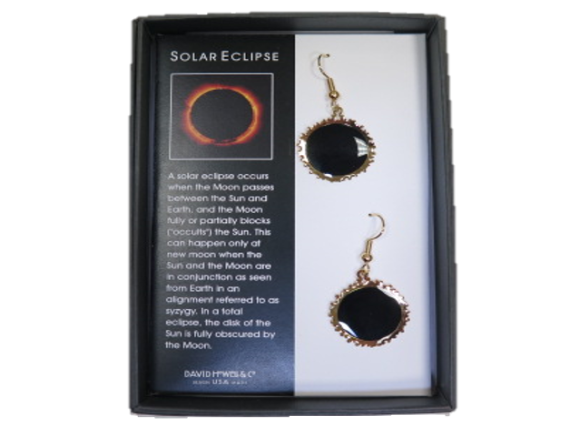 Each earring features a fully eclipsed sun