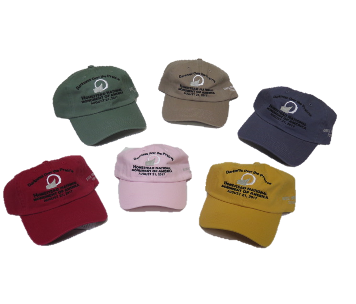 6 Hat colors shown with Darkness Over the Prairie logo