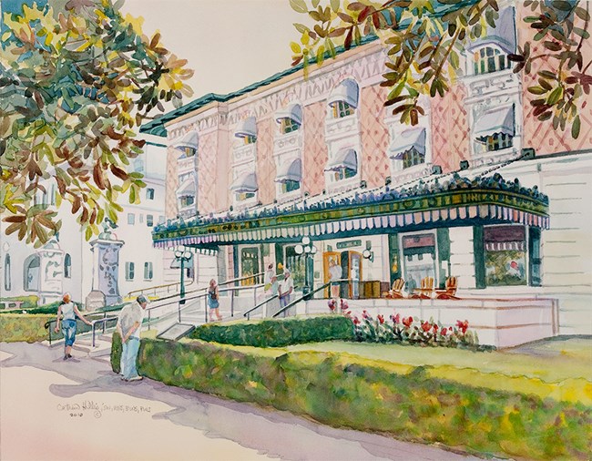 Watercolor painting of the Fordyce Bathhouse.