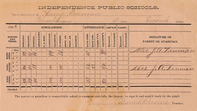 Harry Truman's only surviving report card.