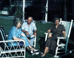 President Harry S Truman, Bess Wallace Truman, and Margaret Truman outside in Key West, Florida.