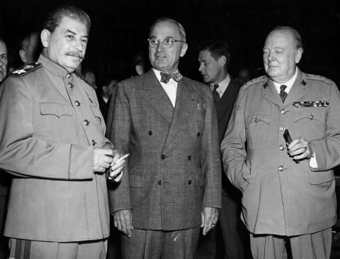 Stalin, Truman and Churchill at Potsdam Conference, 1945.