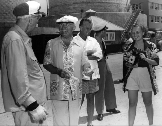 President and Margaret Truman in their fancy sport shirts, 1950.