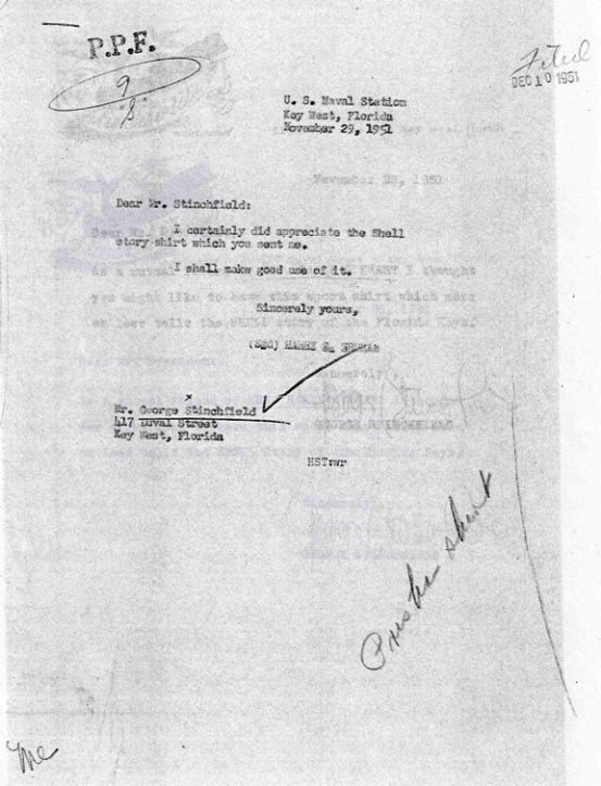 Thank you letter from Truman to George Stinchfield.