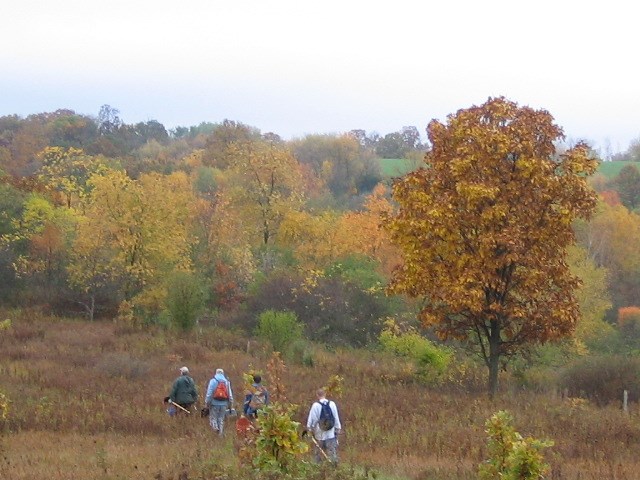 Hikers enjoying a crisp fall day on the Ice Age Trail in Dane County, Wisconsin.