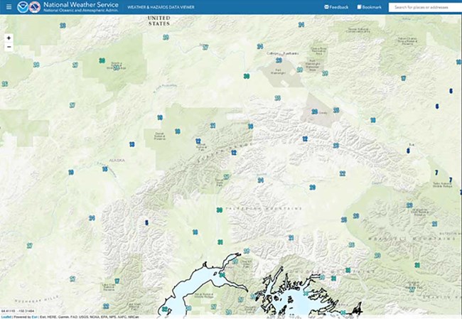 screen shot of weather stations in central Alaska