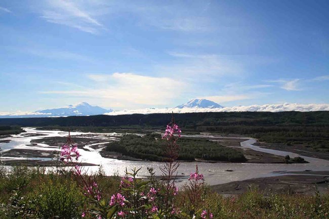 The Copper River and Wrangell Mountains.