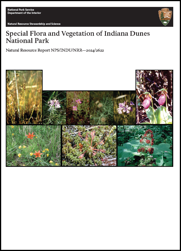 Image of the cover of a report entitled "Special Flora and Vegetation of Indiana Dunes National Park."