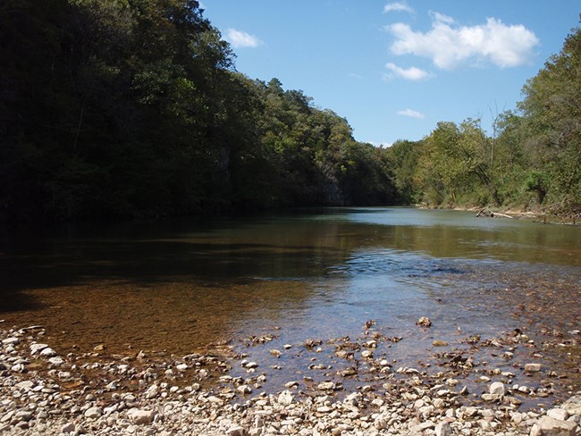 View from gravel bar at Ozark National Scenic Riverways.