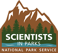 Scientists in Parks logo, shaped like a mountain with trees in front with text that reads "Scientists in Parks"
