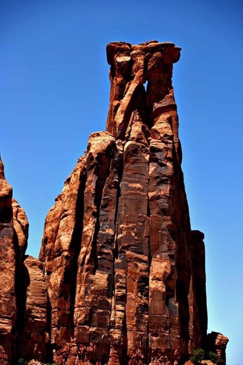 Wingate sandstone tower called the Kissing Couple in Colorado National Monument